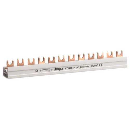 Bild: Hager KDN463A Phasenschiene 4P Gabel. 10mm² 12M