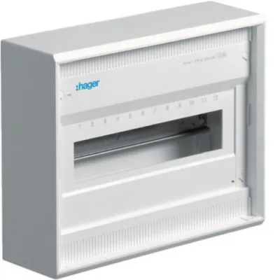 Hager Kleinverteiler Aufputz | VA12CN | 1-reihig | 12 Module | IP30 | Kunststoff | ohne Tür | 305x245x96,5mm | weiß