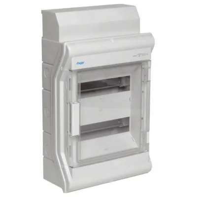 Hager Kleinverteiler VE212DN | Aufputzverteiler 2-reihig 24 Module | IP65 | Kunststoff | 310x427x151 mm | grau RAL7035