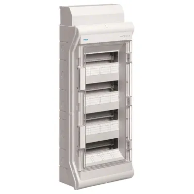 Hager Kleinverteiler VE412DN | Aufputzverteiler 4-reihig | 48 Module | IP65 | Kunststoff | 310x677x151 mm | grau