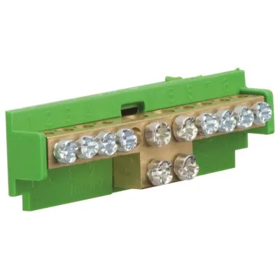 Hager Messingklemme PE KM10E | Hauptleitungsklemme | 10 Klemmstellen | 8x10mm² + 2x16mm² | DIN-Schiene | schraubbar