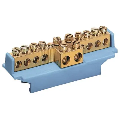 Hager Messingklemme KM10N N-Klemme | 10 Klemmstellen | Für NZ-Zählertafel | 2x16mm² + 8x10mm² | DIN-Schiene