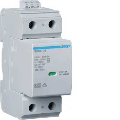 HAGER Kombiableiter SPA180N | Blitzstromableiter T1+T2 | 1-polig N-PE | 100kA | 1,5kV | Fernmeldekontakt