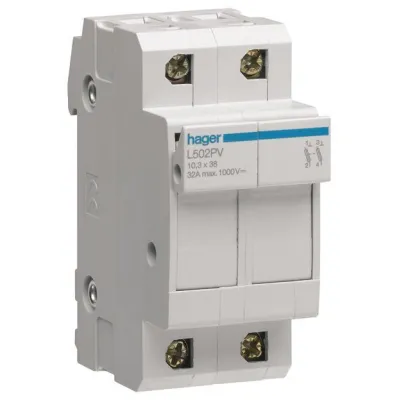 HAGER DC-Sicherungstrennschalter L502PV | 2-polig | 1000V DC | für 10,3x38mm Sicherungen | Photovoltaik | L38