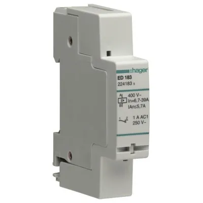 Hager Lastabwurfrelais ED183 | 6,7-39A | 230V AC | für Durchlauferhitzer | DIN-Schiene | IP40 | 1 Schließer | Lastschutz