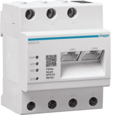 HAGER Lastmanager XEM510 | Lademanagement 10 Ladepunkte | dynamisch & statisch | 230 V | 70x85x65 mm