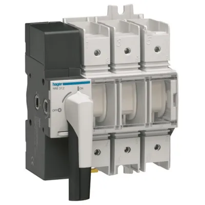 Hager Lasttrennschalter HAE312 | Hauptschalter 3-polig 125A | sichtbare Trennung | für Hutschiene/Montageplatte | weiß