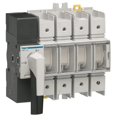 Hager Lasttrennschalter HAE410 | Hauptschalter 100A | 4-polig | sichtbare Trennung | IP20 | für Hutschiene/Montageplatte