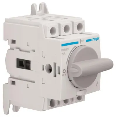 Hager Lasttrennschalter HAB302 | 3-polig | 20A | für Hutschiene/Montageplatte | IP20 | Sicherheit | verriegelbar | grau
