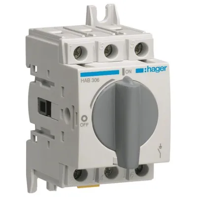 Hager Lasttrennschalter HAB306 3-polig 63A | Hauptschalter für Hutschiene/Montageplatte | IP20 | verriegelbar | grau