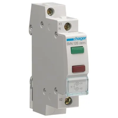 HAGER LED Leuchtmelder SVN126 | 2-fach grün/rot | 230V AC | 1TE REG | LED-Anzeige | IP20 | 0,8W | grau