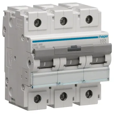 HAGER Leitungsschutzschalter HMC390 | 3-polig | C-Charakteristik | 100A | 15kA | 415V | 4,5TE | LS-Schalter