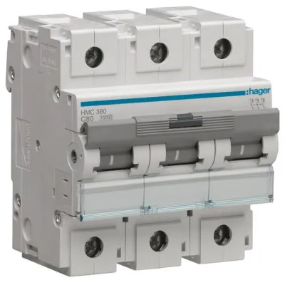 Hager Leitungsschutzschalter HMC380 | LS-Schalter 3-polig | C 80A | 15kA | 415V | 4,5 TE | Kurzschlussschutz