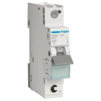 Hager Leitungsschutzschalter MBS120 | 1-polig | B 20A | 6kA | Quick Connect | 1TE | 400V AC | IP20 | weiß