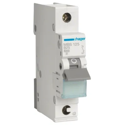 Hager Leitungsschutzschalter MBS125 | 1-polig | B-Charakteristik | 25A | 6kA | QuickConnect | 1 Modul | AC 400V | IP20