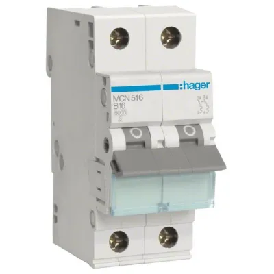 HAGER Leitungsschutzschalter MCN516 | 1-polig+N | C16A | 6kA | 2TE | 400V AC | IP20 | Unterputz | DIN EN 60898-1
