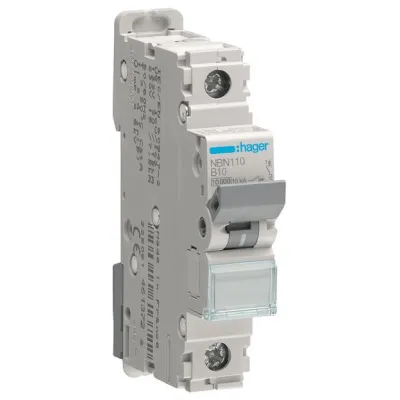 Hager Leitungsschutzschalter NBN110 | LS-Schalter 1-polig B-10A | 10kA | 1 Modul | 415V AC | nachrüstbar