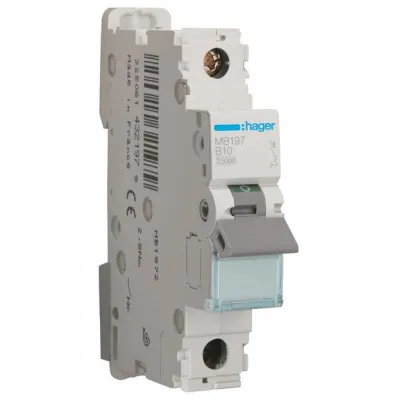 Hager Leitungsschutzschalter MB197 | 1-polig | B-Charakteristik | 10A | 25kA | 1 Modul | AC 400V | IP20