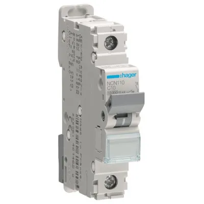HAGER Leitungsschutzschalter NCN110 | LS-Schalter 1-polig C 10A | 10kA | 400V AC | 1TE | Installationsautomat