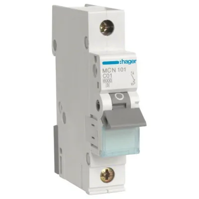 Hager Leitungsschutzschalter MCN101 | 1-polig | C-1A | 6kA | 1 Modul | 230/400V | LS-Schalter | IP20