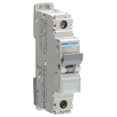 Hager Leitungsschutzschalter NDN120 | 1-polig | D-20A | 10kA | 1 Modul | 415V AC | thermisch verzögert