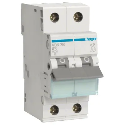 Hager Leitungsschutzschalter MBN216 2-polig | B-16A | 6kA | 2TE | 400V AC | nach DIN EN 60898-1 | IP20 | Erweiterbar