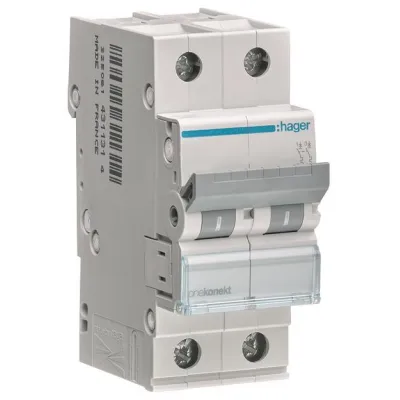 HAGER Leitungsschutzschalter MCN202 | 2-polig | C-2A | 6kA | 400V AC | 2TE | Unterputz | IP20 | nach EN 60898-1