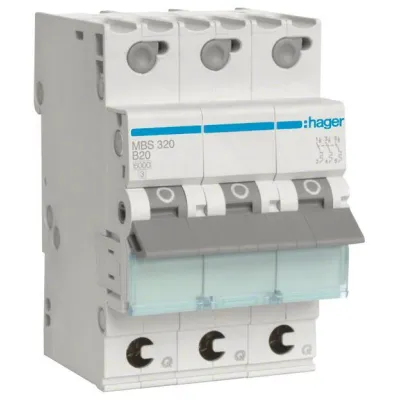 Hager Leitungsschutzschalter MBS320 | 3-polig | B-Charakteristik | 20A | 6kA | QuickConnect | 3 Module | 400V | weiß