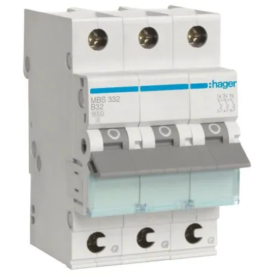 Hager MBS332 | Leitungsschutzschalter 3-polig | B-32A | 6kA | QuickConnect | 3 Module | Hutschiene | Weiß