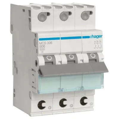 Hager Leitungsschutzschalter MCS306 | 3-polig | C-Charakteristik | 6A | 6kA | QuickConnect | 3TE | AC 400V | IP20
