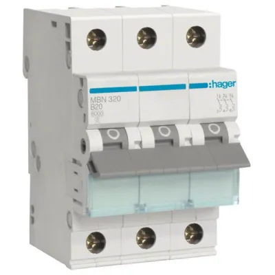 Hager Leitungsschutzschalter MBN320 | 3-polig | B-Charakteristik | 20A | 6kA | 3TE | 400V | für Hutschiene