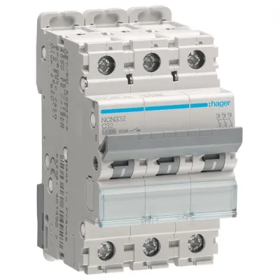 HAGER Leitungsschutzschalter NCN332 | 3-polig | C-32A | 10kA | 3 Module | 415V AC | Markenqualität