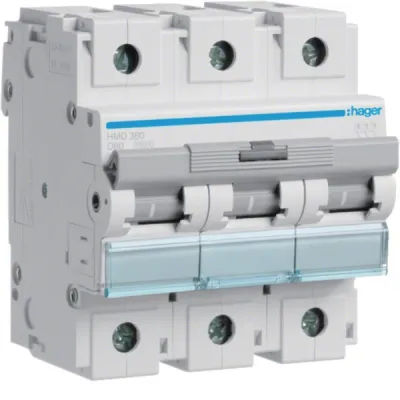 HAGER Leitungsschutzschalter HMD380 | 3-polig | 80A | D-Charakteristik | 15kA | 4,5TE | AC | 240/415V | IP20