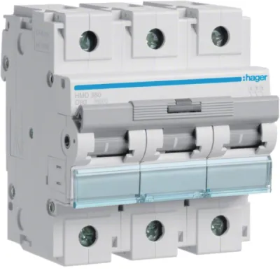 HAGER Leitungsschutzschalter HMD380 | 3-polig | 80A | D-Charakteristik | 15kA | 4,5TE | AC | 240/415V | IP20
