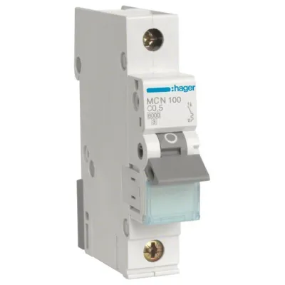 Hager Leitungsschutzschalter MCN100 | 1-polig | C-Charakteristik | 0,5A | 6kA | 1TE | 230/400V AC | IP20
