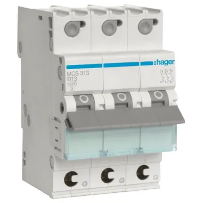 Hager Leitungsschutzschalter MCS313 3-polig | 13A | C-Charakteristik | 6kA | QuickConnect | 3 Module | 400V AC | IP20