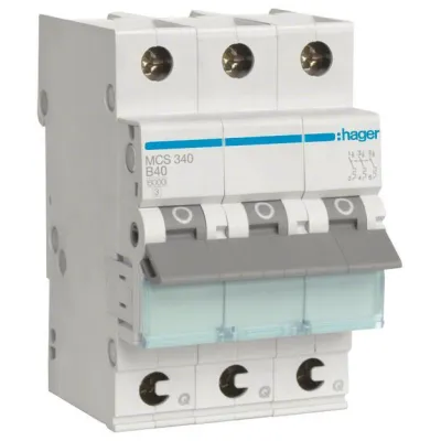 Hager Leitungsschutzschalter | MCS340 | 3-polig | C 40A | 6kA | QuickConnect | 3 Module | AC 400V | Grau/Weiß