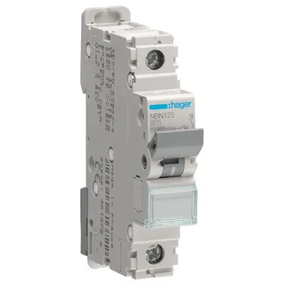 HAGER Leitungsschutzschalter NBN125 | 1-polig | B-25A | 10kA | 1 Modul | 415V AC | Kurzschluss- & Überlastschutz