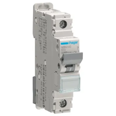 HAGER Leitungsschutzschalter NBN140 | B-40A | 1-polig | 10kA | 400V AC | 1TE | IP20 | Unterputz | nach DIN EN 60898-1