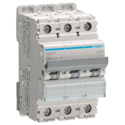Bild: Hager Leitungsschutzschalter NCN320 3polig 10kA/15kA C-20A 3M