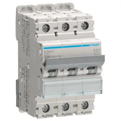Hager Leitungsschutzschalter NCN320 3polig 10kA/15kA C-20A 3M