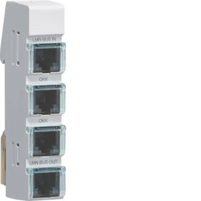 Hager LMN-Modul ZZ12LMN04P | 4x RJ12-Buchsen passiv | Hutschienenmontage | Cat5E | grau RAL7035