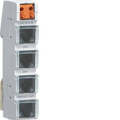 Hager LMN-Modul ZZ12LMN04A | 4x RJ12-Buchsen aktiv | 12V Spannungsversorgung | Hutschiene | grau RAL7035