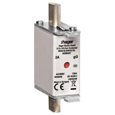 Hager NH-Sicherungseinsatz LNH0032M | NH000 | 32A | 500V AC | gG Kombikennmelder | Metall-Grifflasche | 120kA