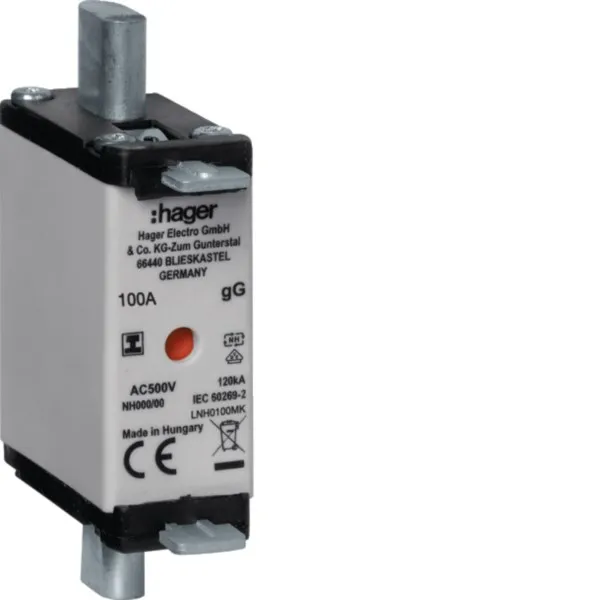 Hager NH-Sicherungseinsatz LNH0100MK NH000 100A 500V AC gG | Sicherung | Kombikennmelder | IMGL | Grifflaschen