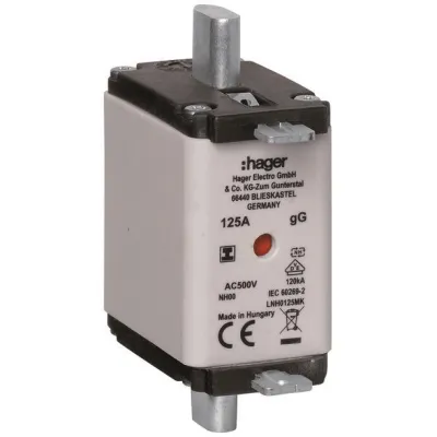 Hager NH-Sicherungseinsatz LNH0125MK | NH00 | 125A | gG | 500V AC | Kombikennmelder | isolierte Grifflasche | IMGL