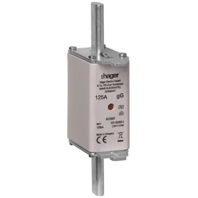 Hager NH-Sicherungseinsatz LNH1125M | NH1C | 125A | 500V AC/DC | gG | Mittenkennmelder | Metall-Grifflasche