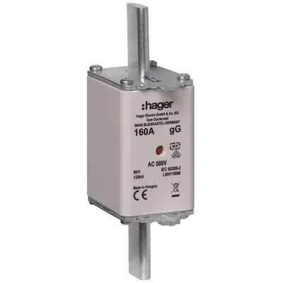 Hager NH-Sicherungseinsatz LNH1160M | NH1 gG | 160A | 500V AC | Kombikennmelder | Metall-Grifflasche | S-fähig