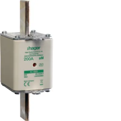 HAGER NH-Sicherungseinsatz LNH2200M6A | NH2 | 200A | 690V AC | aM | Kombikennmelder | Grifflasche | spannungsführend