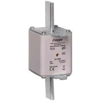 Hager NH-Sicherungseinsatz LNH3080M | NH3C 80A 500V AC gG | Kombikennmelder | Sicherung | Mittenkennmelder